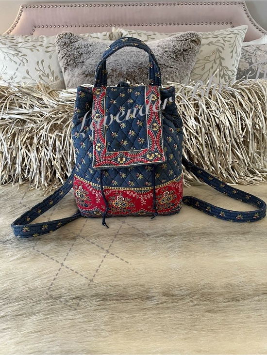 Vera Bradley Handbags - Vintage VERA BRADLEY Emily 2005 Mimi Flap Drawstring Backpack USA Red Blue Y2K